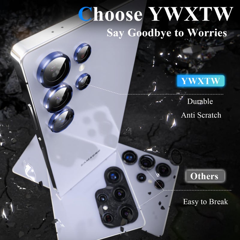 YWXTW Camera Lens Protector for Samsung Galaxy S25 Ultra, [5X Stronger] Individual Metal Ring Tempered Glass Camera Screen Protector for S25 Ultra Accessories, Anti Scratch, 1 Set (Titanium Blue) - Image 2