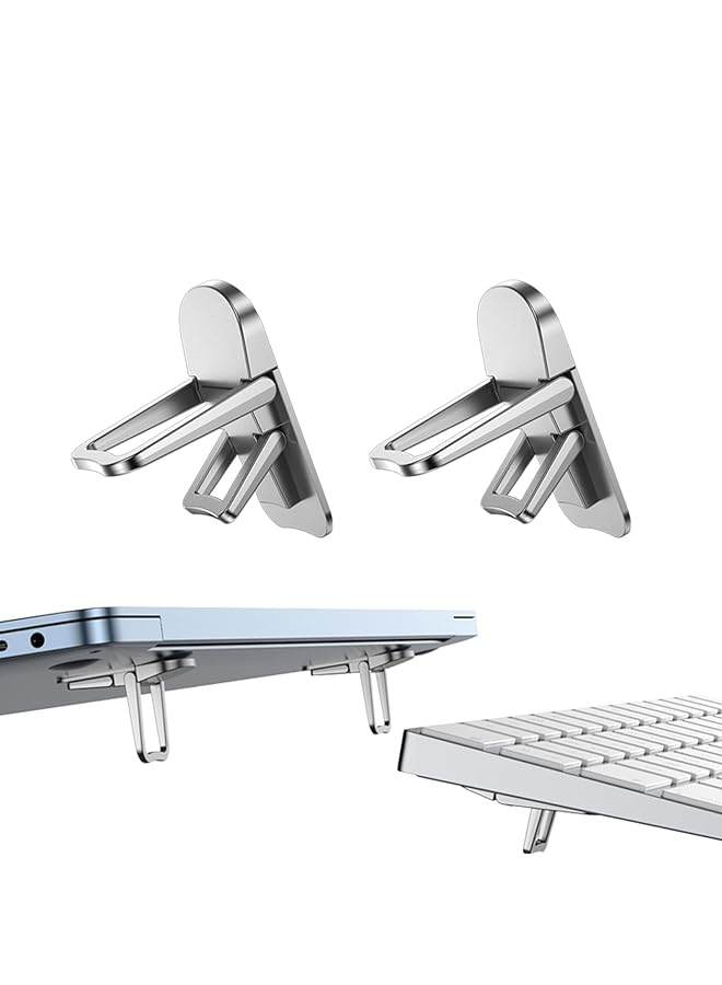 Generic Mini Foldable Laptop Stand Self Adhesive Invisible Computer Keyboard Riser Cooling Pad Adjustable Height For For Macbook Dell Hp And Other 10 17 Inches Laptop Silver 2 Pcs  - Image 1