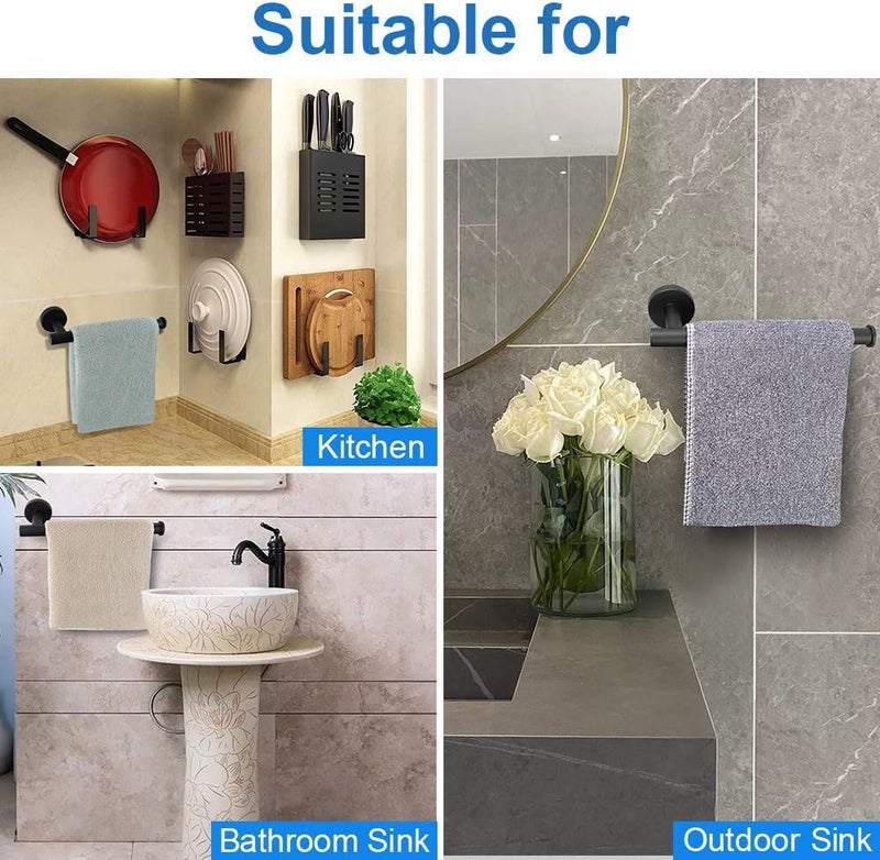 TocTen Hand Towel Holder - 9 in Towel Ring Thicken SUS304 Stainless Steel Towel Holder for Bathroom Wall, Contemporary Bath Hand Towel bar Wall Mounted Towel Racks for Bathroom Kitchen(Matte Black) - Image 3