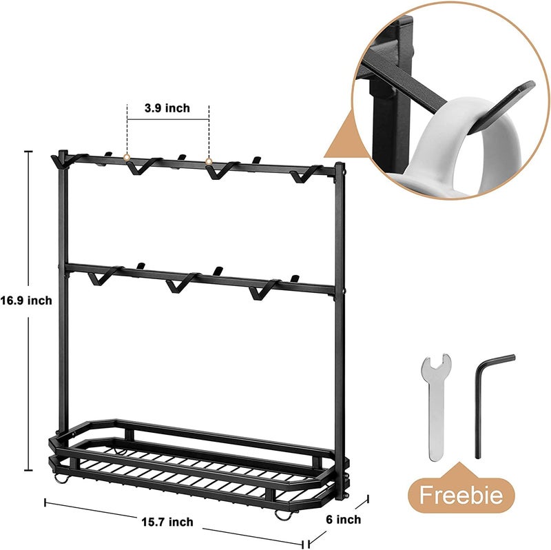 Indian Decor 38546 Large Coffee Mug Holder Stand Countertop for 14 Mugs, 2 Tier Counter Mug Display Storage, Metal Wire Tea Cup Holder for Kitchen Organizer, Not Included Mugs, Tiered Shelf  - Image 3