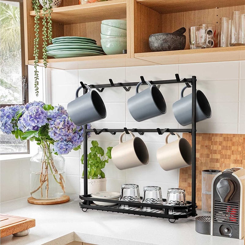 Indian Decor 38546 Large Coffee Mug Holder Stand Countertop for 14 Mugs, 2 Tier Counter Mug Display Storage, Metal Wire Tea Cup Holder for Kitchen Organizer, Not Included Mugs, Tiered Shelf  - Image 2
