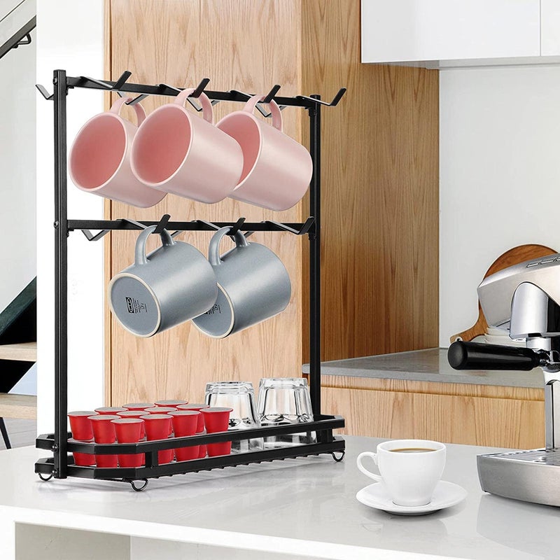 Indian Decor 38546 Large Coffee Mug Holder Stand Countertop for 14 Mugs, 2 Tier Counter Mug Display Storage, Metal Wire Tea Cup Holder for Kitchen Organizer, Not Included Mugs, Tiered Shelf  - Image 4