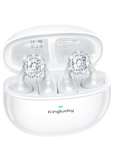 Kinglucky Jewelry-Inspired Clip-On Earbuds with Diamond Earrings, Comfortable Fit & 40H Playtime Open Ear Bluetooth 5.4 Wireless Headphones for Women, Small Ears, Sports & Workouts (White) - Image 1