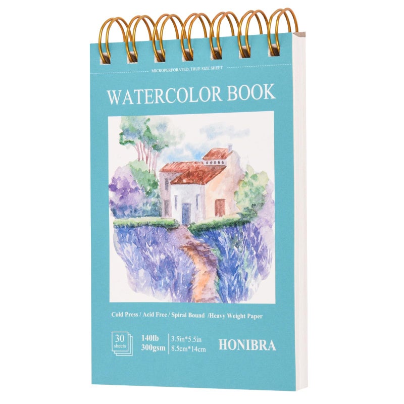HONIBRA Watercolor Paper Pad 3.5"×5.5", Small Watercolor Sketchbook 140lb/300g, 30 Sheets Spiral Bound Art Journal for Drawing & Painting, Christmas Gift for Kids & Adults - Image 1