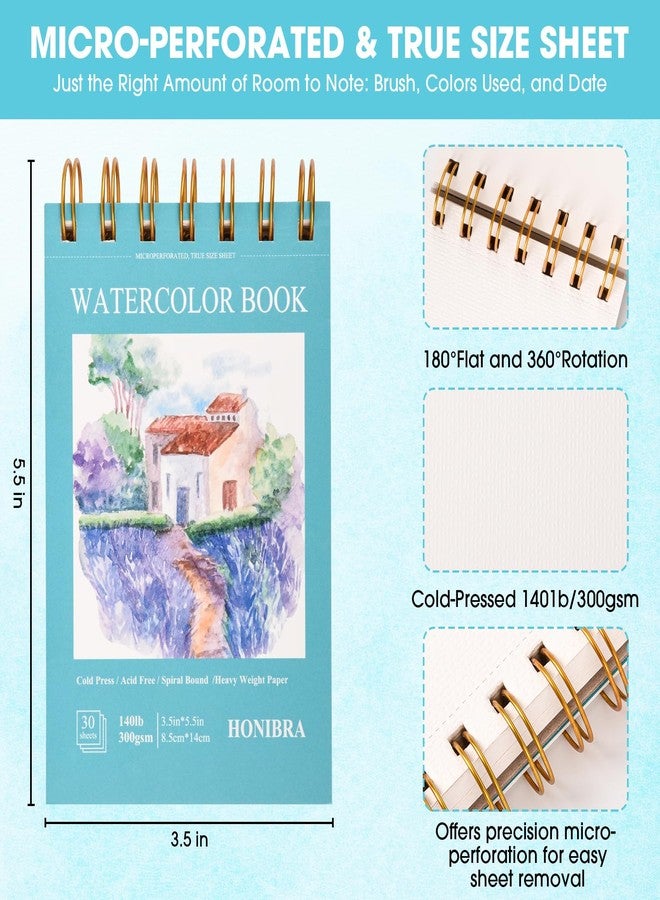 HONIBRA Watercolor Paper Pad 3.5"×5.5", Small Watercolor Sketchbook 140lb/300g, 30 Sheets Spiral Bound Art Journal for Drawing & Painting, Christmas Gift for Kids & Adults - Image 2