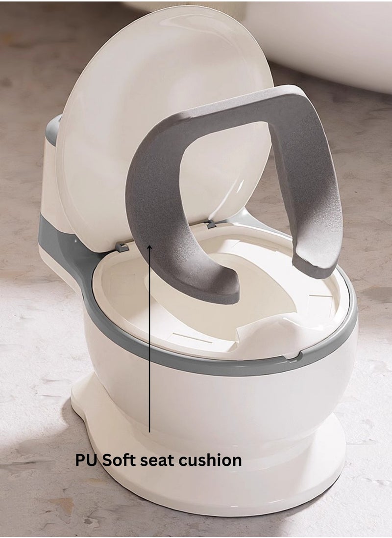 Moms Magic Baby Toilet PU with Seat Cushion – Artificial Potty with Flush Option, Tissue Holder, PVC/PU Cushions for Comfortable Potty Training – Grey  - Image 4