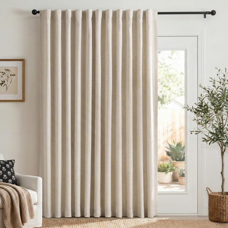 100% Blackout Shield Linen Blackout Sliding Door Curtains for Living Room, Back Tab/Rod Pocket Thermal Insulated Curtains for Sliding Glass Doors, 1 Panel Set, 100" W x 84" L, Oatmeal - Image 1