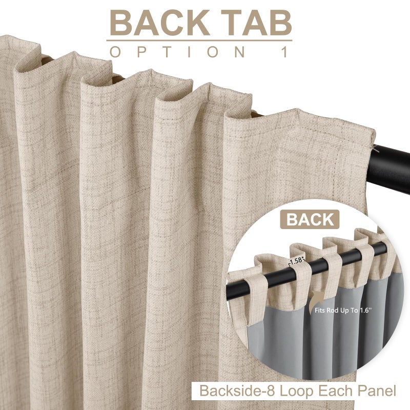 100% Blackout Shield Linen Blackout Sliding Door Curtains for Living Room, Back Tab/Rod Pocket Thermal Insulated Curtains for Sliding Glass Doors, 1 Panel Set, 100" W x 84" L, Oatmeal - Image 3