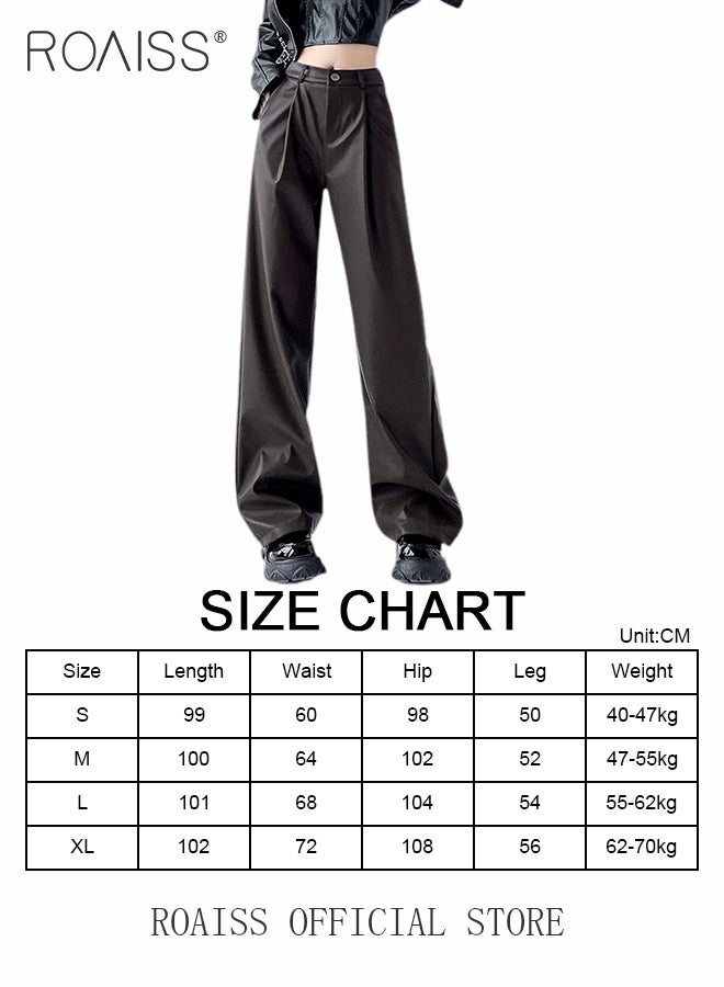 roaiss Women Slim Fit Leather Pants Relaxed Fit Straight Leg Trousers Ladies PU Suit Leather Pants Fashionable and Versatile for Casual Wear Flattering for All Leg Types Creates a Slim and Straight Leg Look  - Image 2