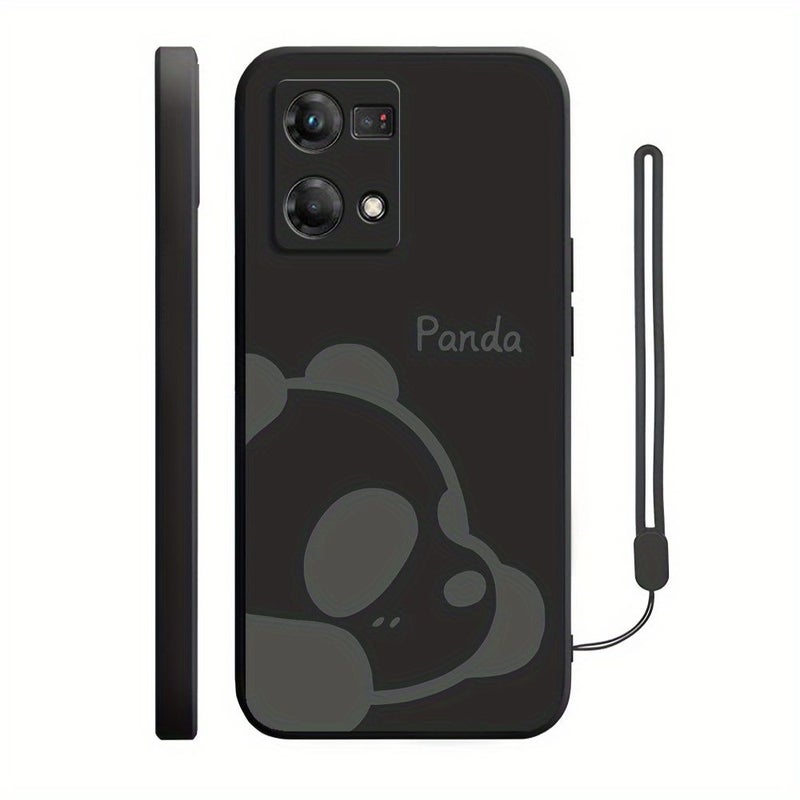 Black Cute Panda Phone Case For Oppo A57 4G With Hand Strap - Image 4