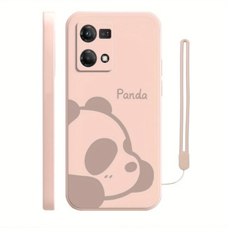 Black Cute Panda Phone Case For Oppo A57 4G With Hand Strap - Image 3
