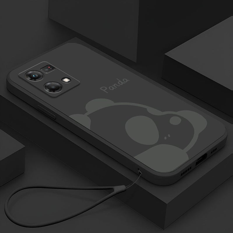 Black Cute Panda Phone Case For Oppo A57 4G With Hand Strap - Image 2