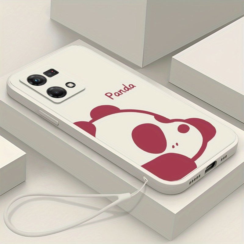 Black Cute Panda Phone Case For Oppo A57 4G With Hand Strap - Image 1