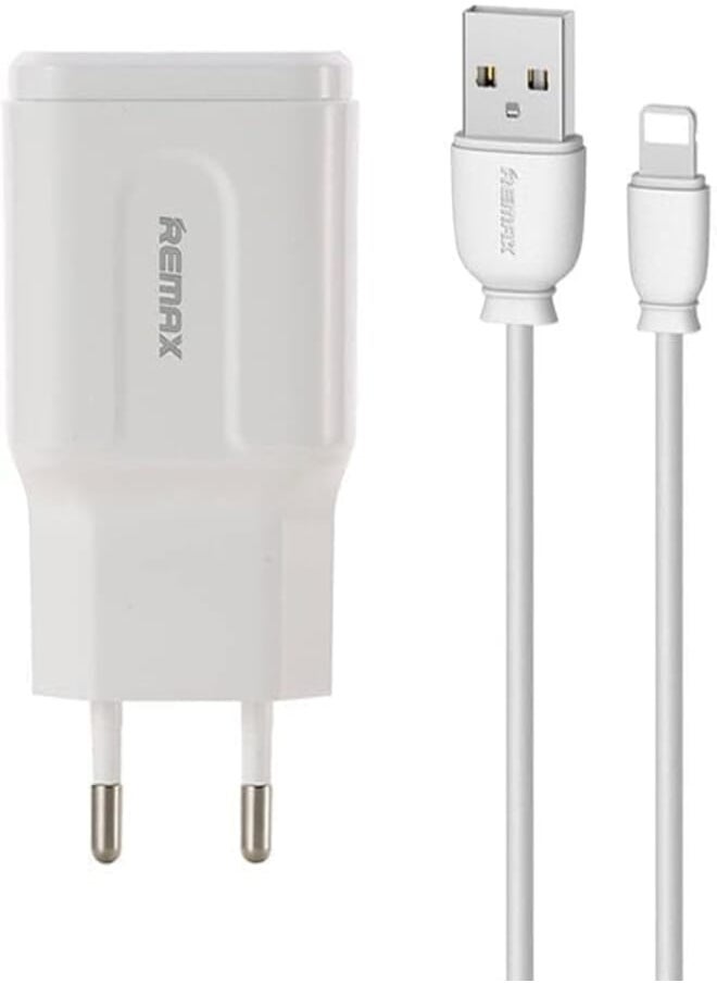 REMAX - Remax RP-U22 Charging Head Dual USB Ports Fast Travel Charger With USB To Lightning Charging Cable 1M Length Fits Various Smart Devices - White - Image 1