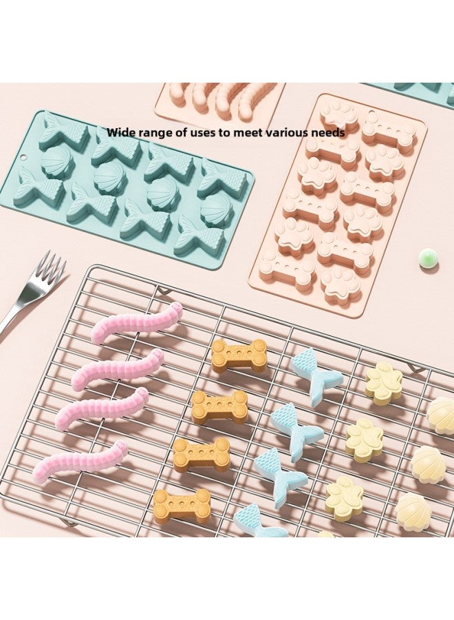 Silicone Pet Cake Mold Fish Bone Caterpillar Dog Footprint Chocolate Mold Pet Cookie Mold DIY Ice Cake-Color:YH1125 Pink - Image 3