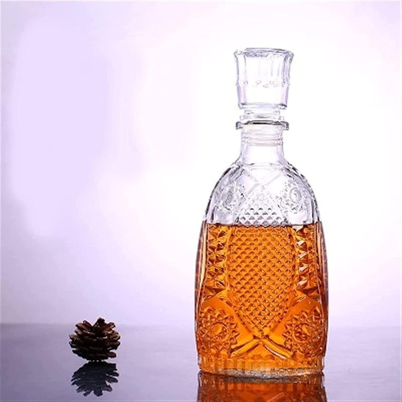 DRAMIQ® European Style Round Crystal Clear Glass Decanter Storage Container for Liquor, Whisky, Vodka, Scotch, Wine, Rum, Brandy, Champagne, Tequila, Beer, Milk, Juice (FISHLONG) - Image 5