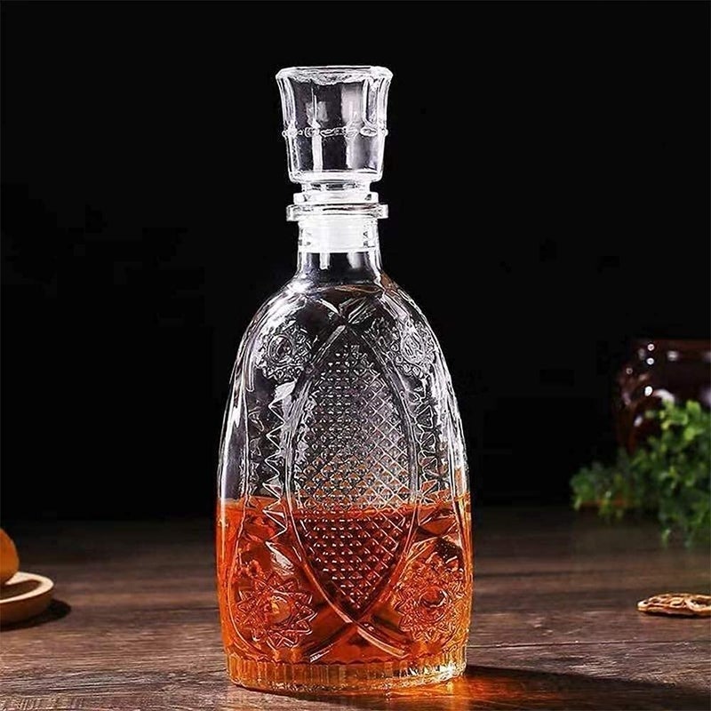 DRAMIQ® European Style Round Crystal Clear Glass Decanter Storage Container for Liquor, Whisky, Vodka, Scotch, Wine, Rum, Brandy, Champagne, Tequila, Beer, Milk, Juice (FISHLONG) - Image 1