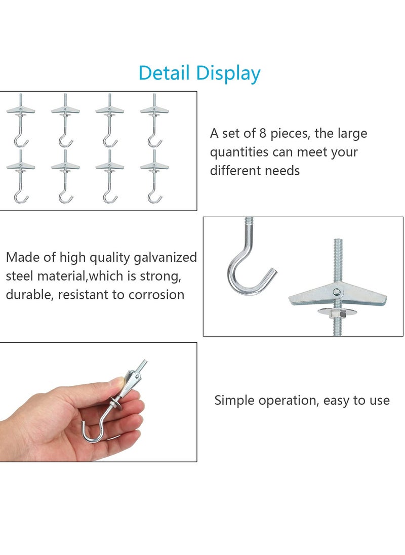 Excefore - Ceiling Hooks, 8 Pcs Wing Spring Toggle Hooks, Carbon Steel Wing Spring Toggle Hooks, Fixed Anchor Hooks for Drywall Cavity Hollow Wall Board Plank Hanging Plants Lights (M5x90mm) - Image 1