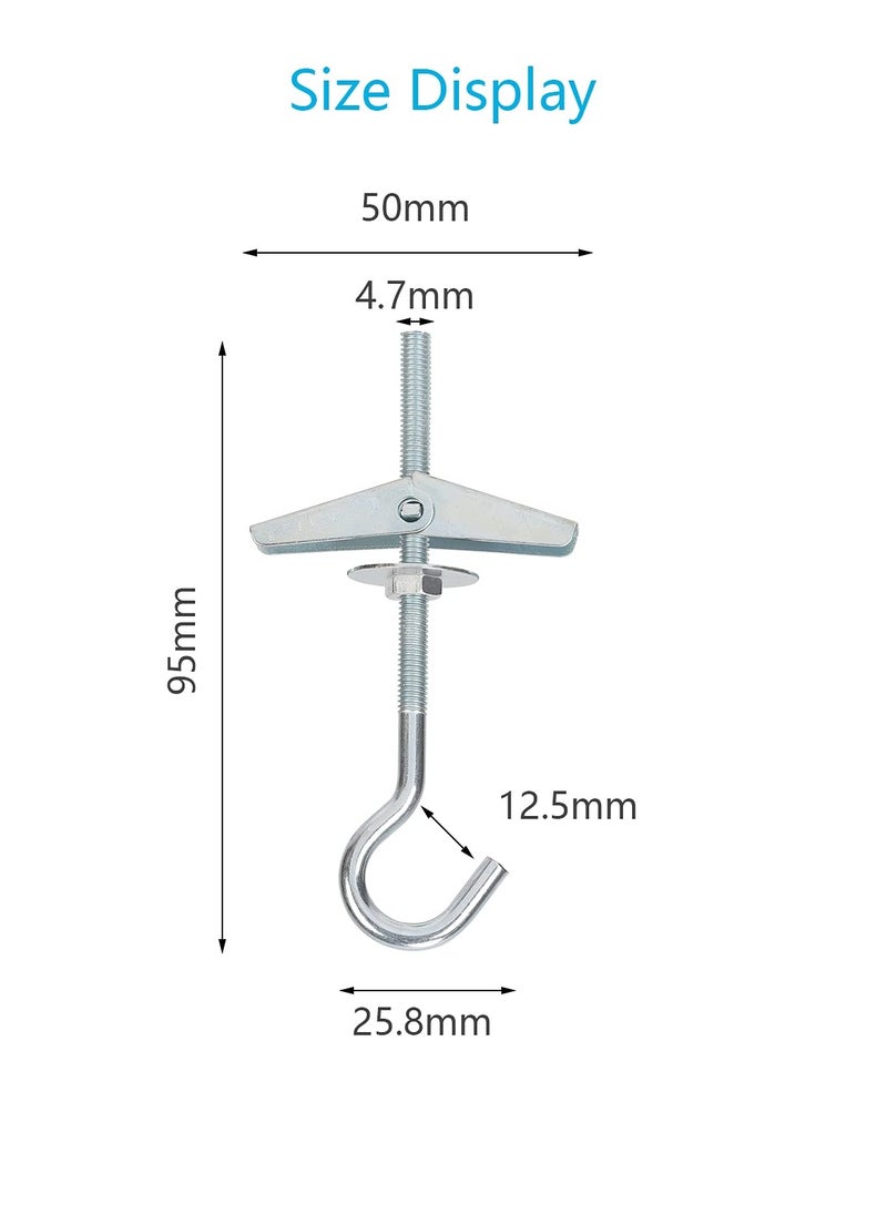 Excefore - Ceiling Hooks, 8 Pcs Wing Spring Toggle Hooks, Carbon Steel Wing Spring Toggle Hooks, Fixed Anchor Hooks for Drywall Cavity Hollow Wall Board Plank Hanging Plants Lights (M5x90mm) - Image 1
