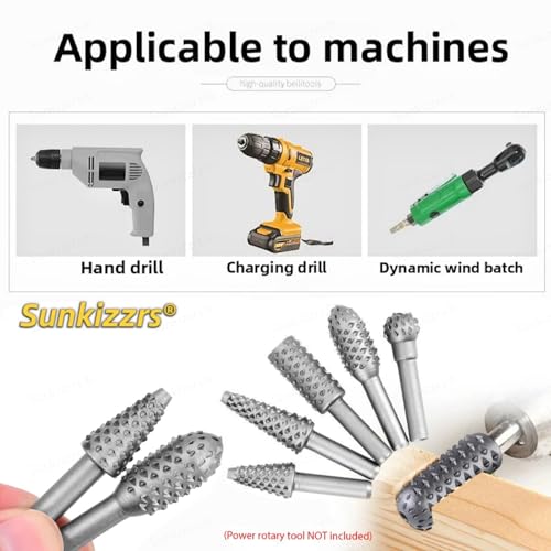 Sunkizzrs® 5-Pcs HSS Wood File Burr Drill Bit Set —Wood Working Rasps 6.35mm (1/4") Round Shank —High Speed Steel Rotary Files Rasps for Carving, Polishing, Shaping & Grooving - Image 4