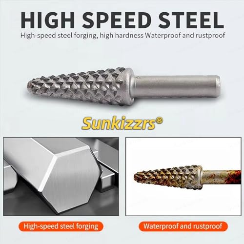 Sunkizzrs® 5-Pcs HSS Wood File Burr Drill Bit Set —Wood Working Rasps 6.35mm (1/4") Round Shank —High Speed Steel Rotary Files Rasps for Carving, Polishing, Shaping & Grooving - Image 3