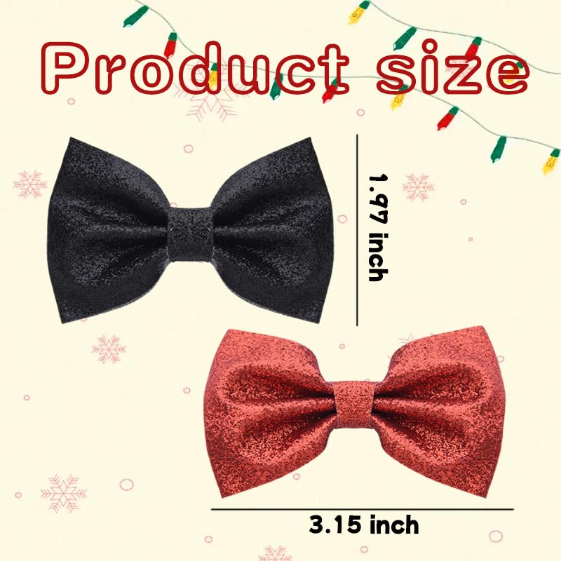 yaozeio Xmas Christmas Bow Hair Clips Sparkly Hair Clip Christmas Hair Accessories for Girls Kids Red Black Hair Barrettes Xmas Glitter Hair Bow Clips Bow Hairpin for Thick Thin Hair 2pcs Hair Clips - Image 3