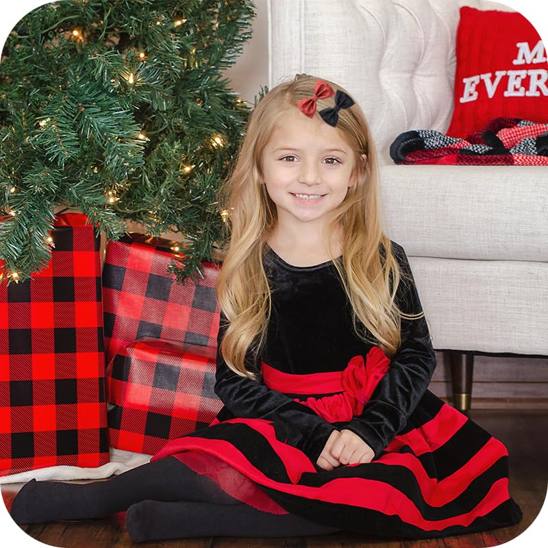 yaozeio Xmas Christmas Bow Hair Clips Sparkly Hair Clip Christmas Hair Accessories for Girls Kids Red Black Hair Barrettes Xmas Glitter Hair Bow Clips Bow Hairpin for Thick Thin Hair 2pcs Hair Clips - Image 2