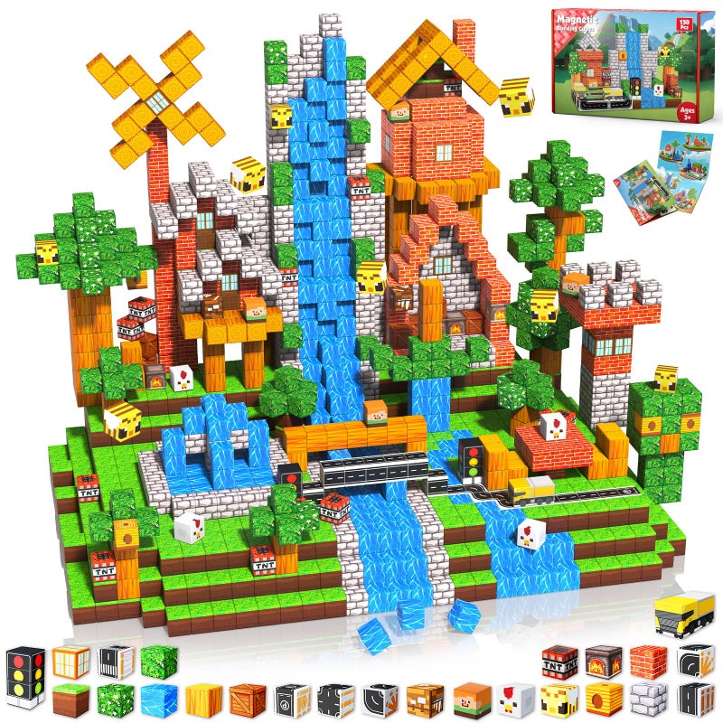 Annexfun Magnetic Blocks 150PCS Magnetic Building Blocks Road Forest Magnetic Cubes STEM Toys for Montessori Toddler Birthday Gifts STEM Sensory Construction Toys for Kids Ages 3 for Boy Girl - Image 2