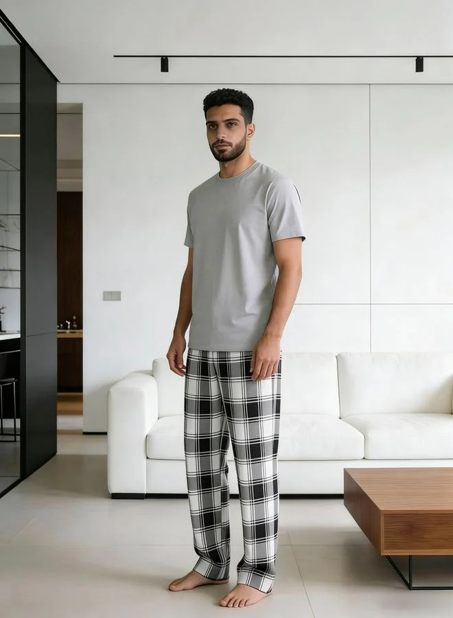 تايك تو طقم بيجاما من بنطال كاروهات وتيشيرت للرجال