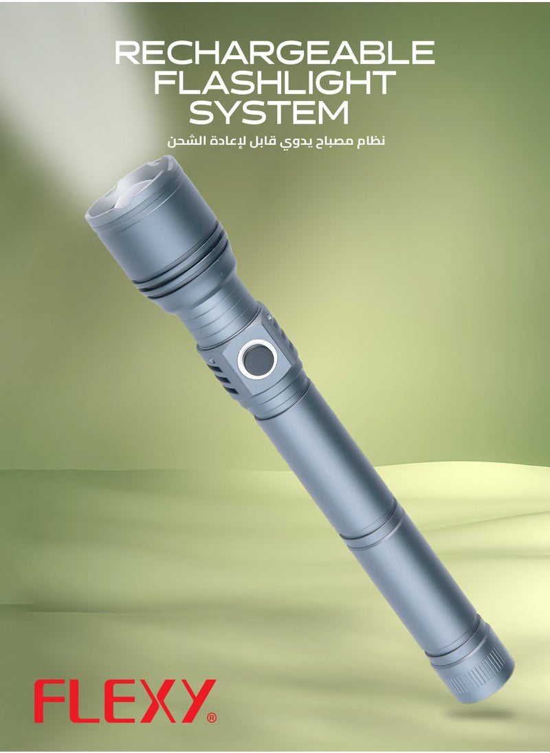 Flexy - Flexy Rechargeable Flashlight 30W Laser LED, 3000 Lumens, 1800m Range, 8000mAh Battery, Zoomable Focus, Durable Aluminum Body, Type-C Charging, 2-Year Warranty. - Image 1