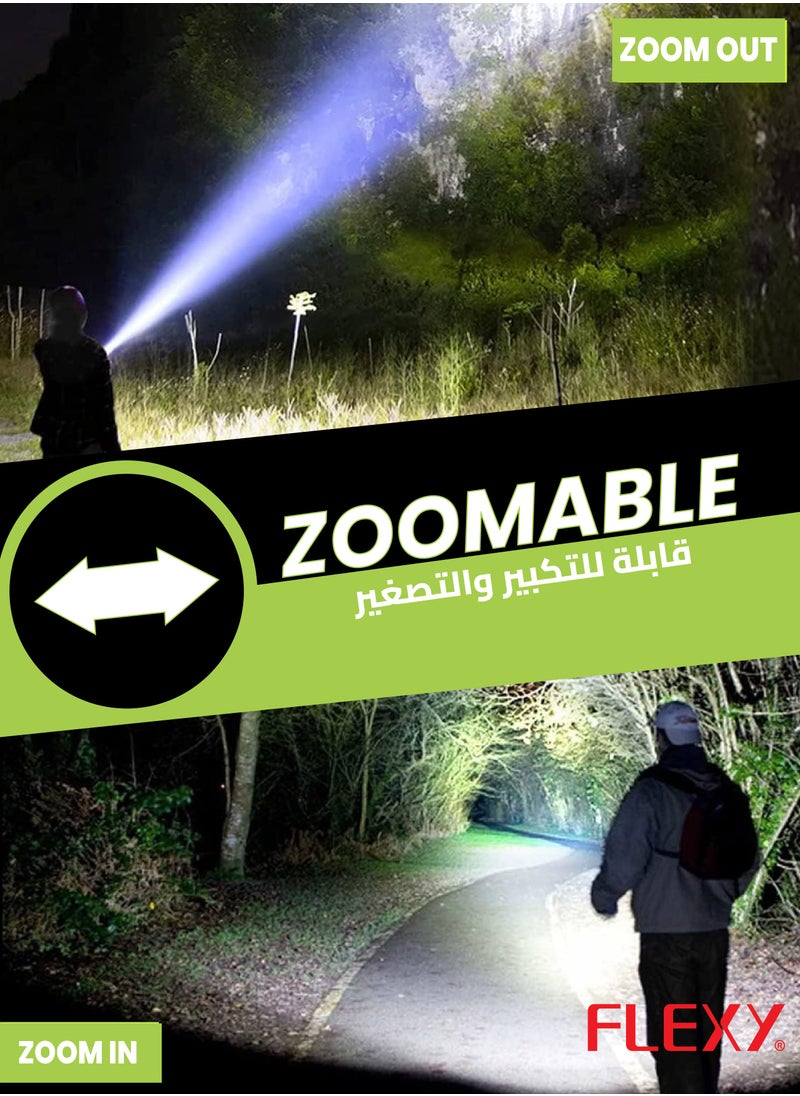 Flexy - Flexy Rechargeable Flashlight 30W Laser LED, 3000 Lumens, 1800m Range, 8000mAh Battery, Zoomable Focus, Durable Aluminum Body, Type-C Charging, 2-Year Warranty. - Image 1