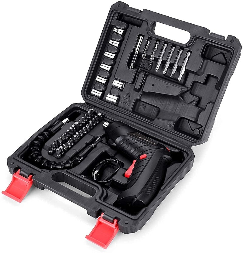 Generic HighPower Rechargable Cordless Screwdriver Kits 47 Piece Accessory Set in Carrying Case Included Mechanical Small Mini Drill Driver Plastic Black  - Image 1