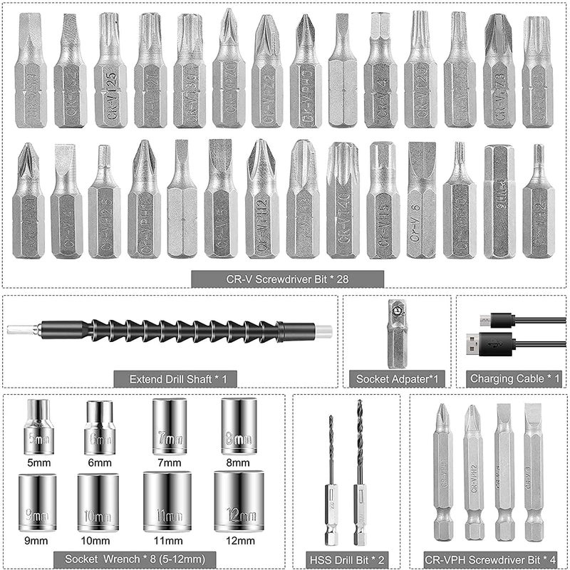 Generic HighPower Rechargable Cordless Screwdriver Kits 47 Piece Accessory Set in Carrying Case Included Mechanical Small Mini Drill Driver Plastic Black  - Image 4