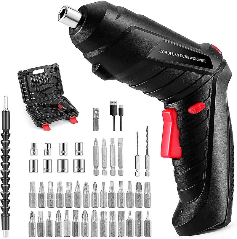 Generic HighPower Rechargable Cordless Screwdriver Kits 47 Piece Accessory Set in Carrying Case Included Mechanical Small Mini Drill Driver Plastic Black  - Image 2