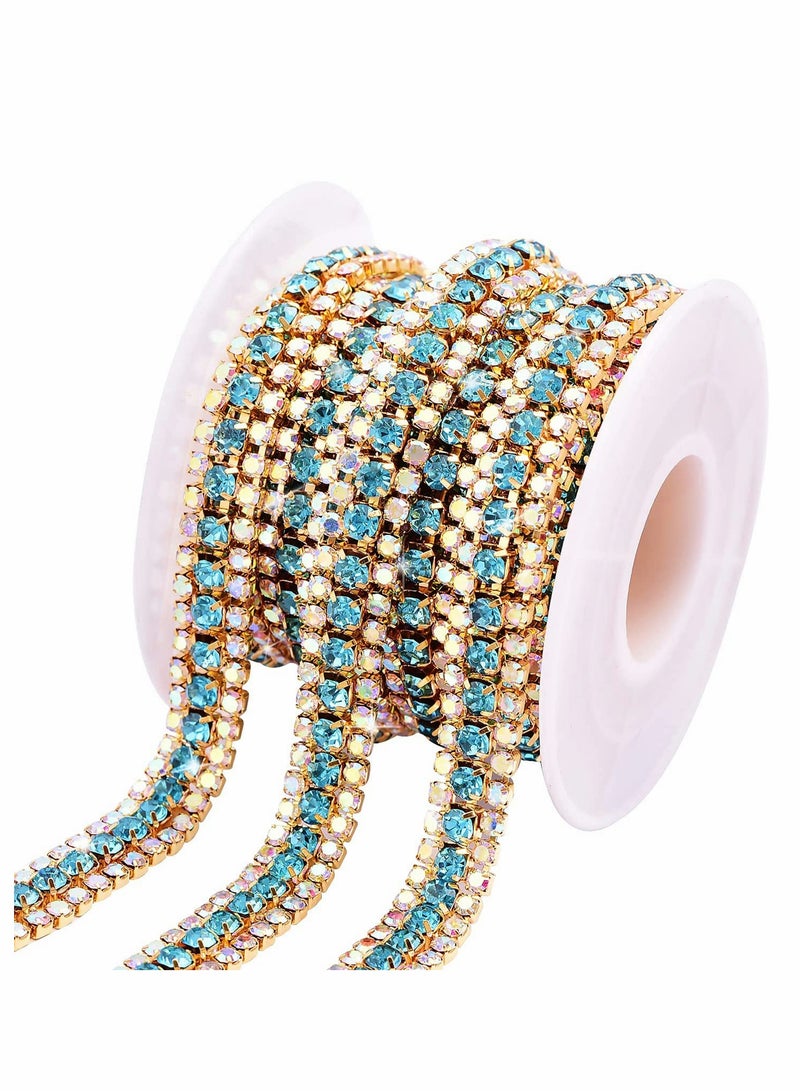 Excefore 5 Yard 3 Rows Crystal Rhinestone Gold Close Chain with 2.5mm&4mm Rhinestones Trim Chain, Sewing Craft DIY Handmade Wedding Clothes Party Decorations - Image 1
