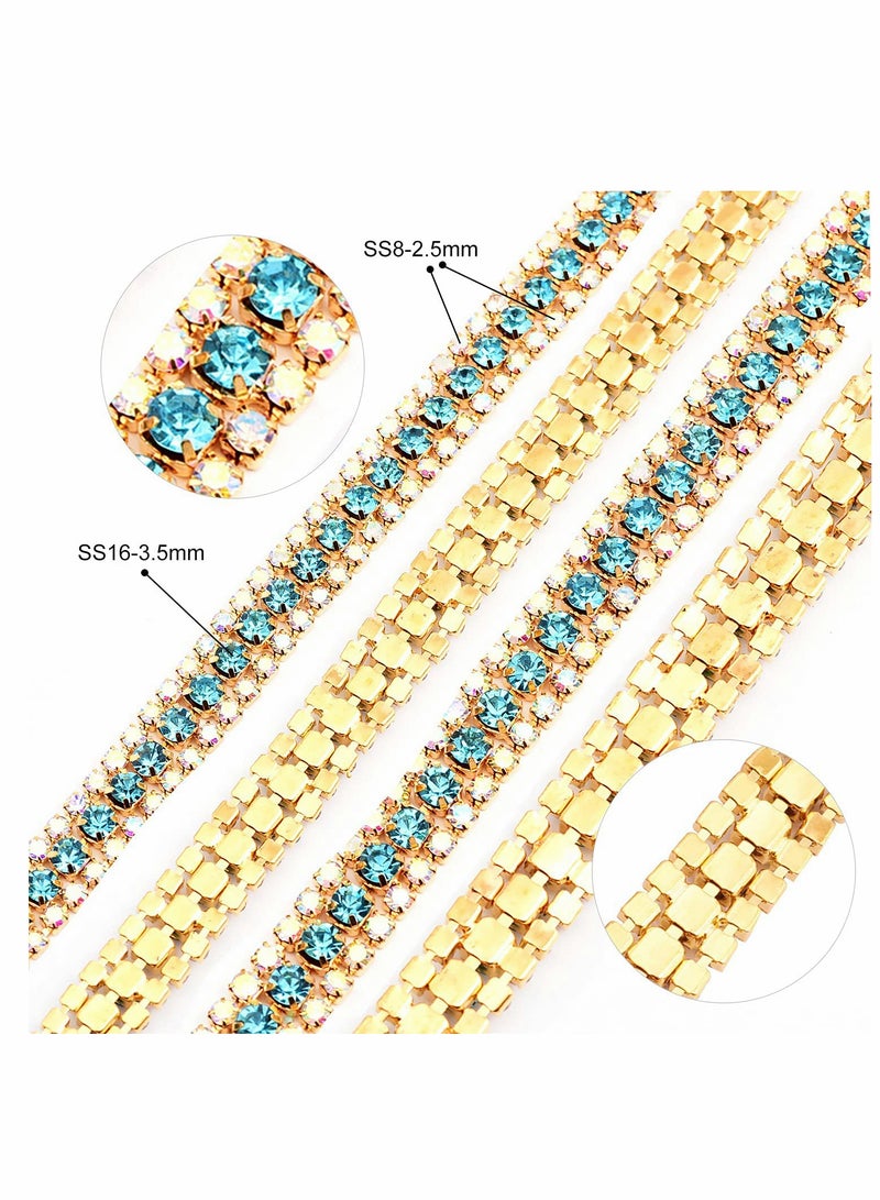 Excefore 5 Yard 3 Rows Crystal Rhinestone Gold Close Chain with 2.5mm&4mm Rhinestones Trim Chain, Sewing Craft DIY Handmade Wedding Clothes Party Decorations - Image 5