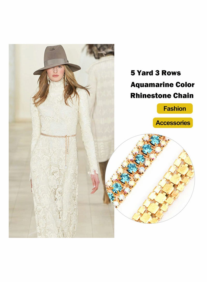 Excefore 5 Yard 3 Rows Crystal Rhinestone Gold Close Chain with 2.5mm&4mm Rhinestones Trim Chain, Sewing Craft DIY Handmade Wedding Clothes Party Decorations - Image 3