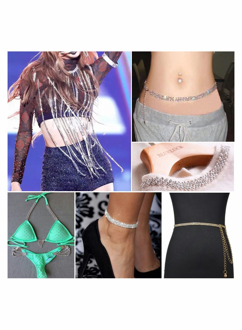 Excefore 5 Yard 3 Rows Crystal Rhinestone Gold Close Chain with 2.5mm&4mm Rhinestones Trim Chain, Sewing Craft DIY Handmade Wedding Clothes Party Decorations - Image 4