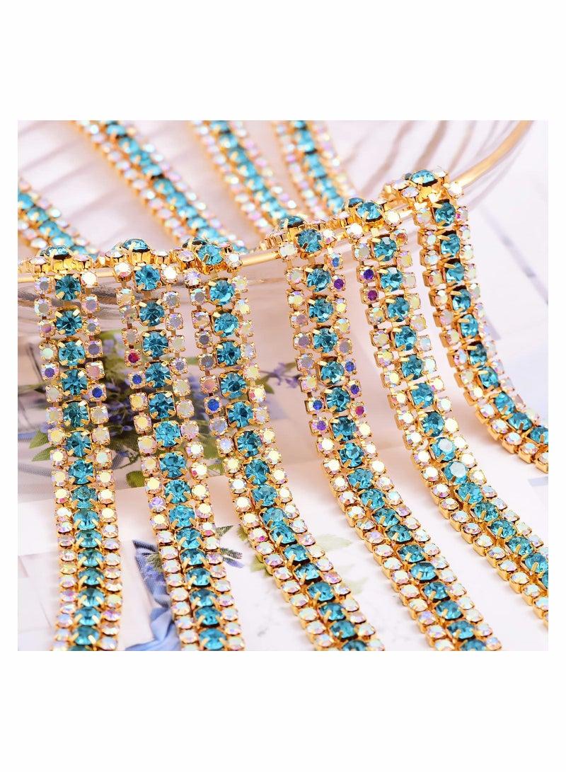 Excefore 5 Yard 3 Rows Crystal Rhinestone Gold Close Chain with 2.5mm&4mm Rhinestones Trim Chain, Sewing Craft DIY Handmade Wedding Clothes Party Decorations - Image 2