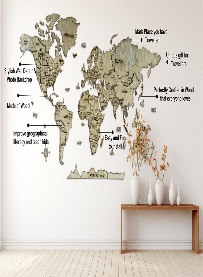Elk 3D Wooden World Map Wall Decor - Teak wood Ply - Perfect Home Decor for Travel Enthusiasts - Image 4