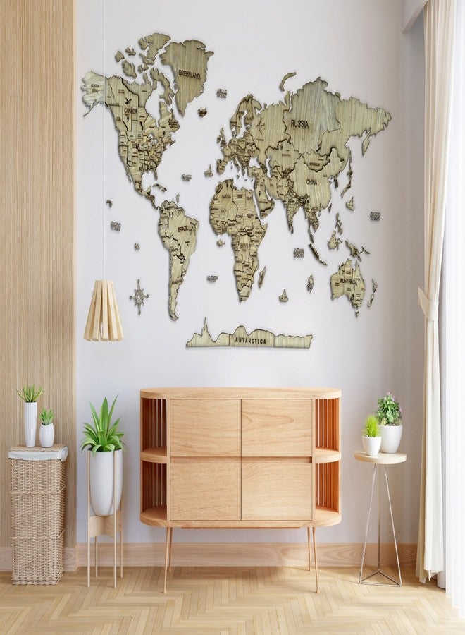 Elk 3D Wooden World Map Wall Decor - Teak wood Ply - Perfect Home Decor for Travel Enthusiasts - Image 1