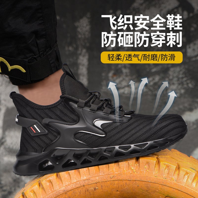 New Breathable Labor Protection Shoes Men'S Anti-Smashing And Anti-Piercing Steel Toe Work Shoes Kevlar Bottom Fly-Woven Safety Shoes - Image 3