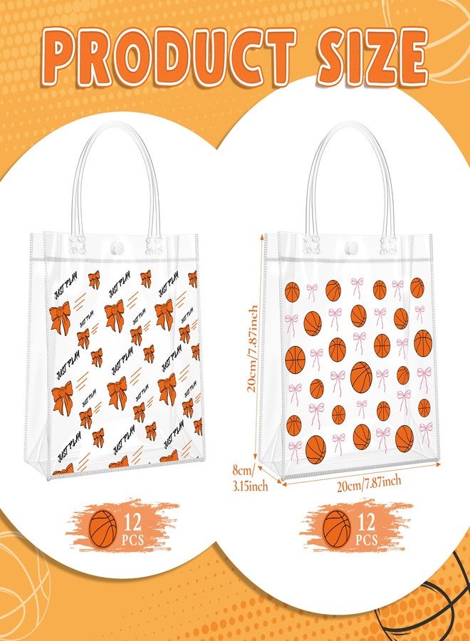 giftlyze 24 Pcs Basketball Clear Goodie Bags with Handles PVC Basketball Gift Bags Sport Theme Party Favor for Team Gifts Birthday, 8 x 8 x 3.15'' - Image 2