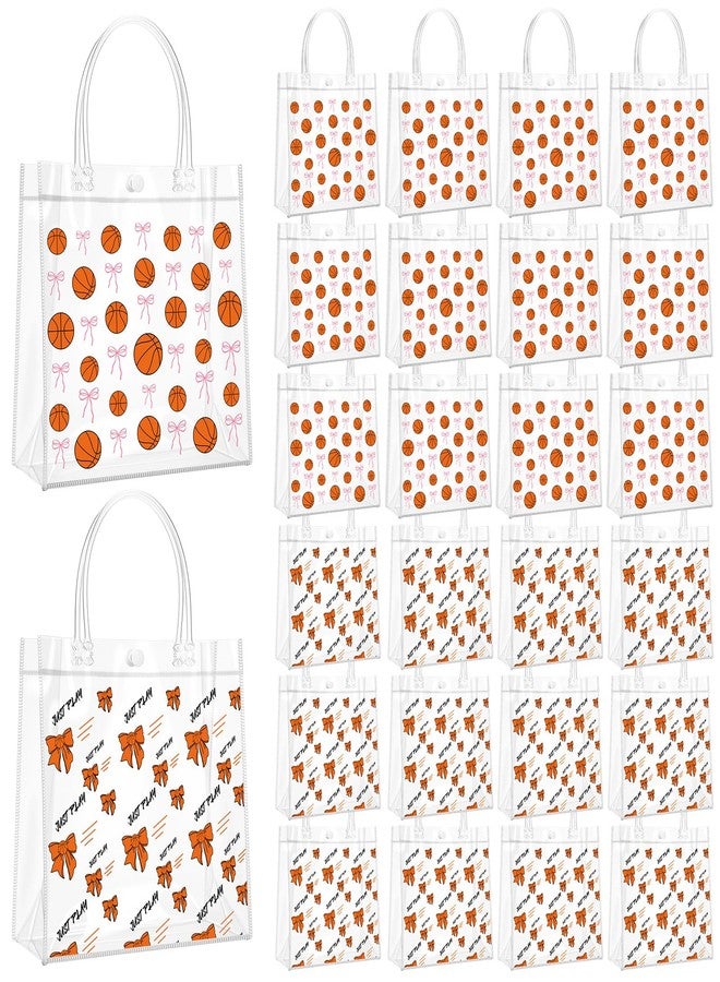 giftlyze 24 Pcs Basketball Clear Goodie Bags with Handles PVC Basketball Gift Bags Sport Theme Party Favor for Team Gifts Birthday, 8 x 8 x 3.15'' - Image 1