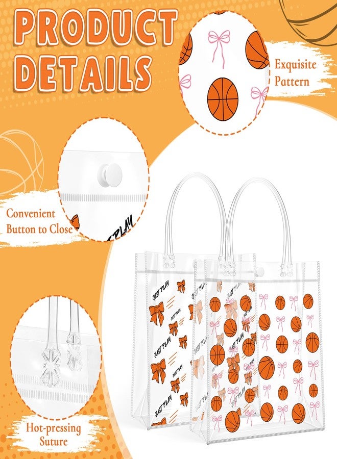 giftlyze 24 Pcs Basketball Clear Goodie Bags with Handles PVC Basketball Gift Bags Sport Theme Party Favor for Team Gifts Birthday, 8 x 8 x 3.15'' - Image 3