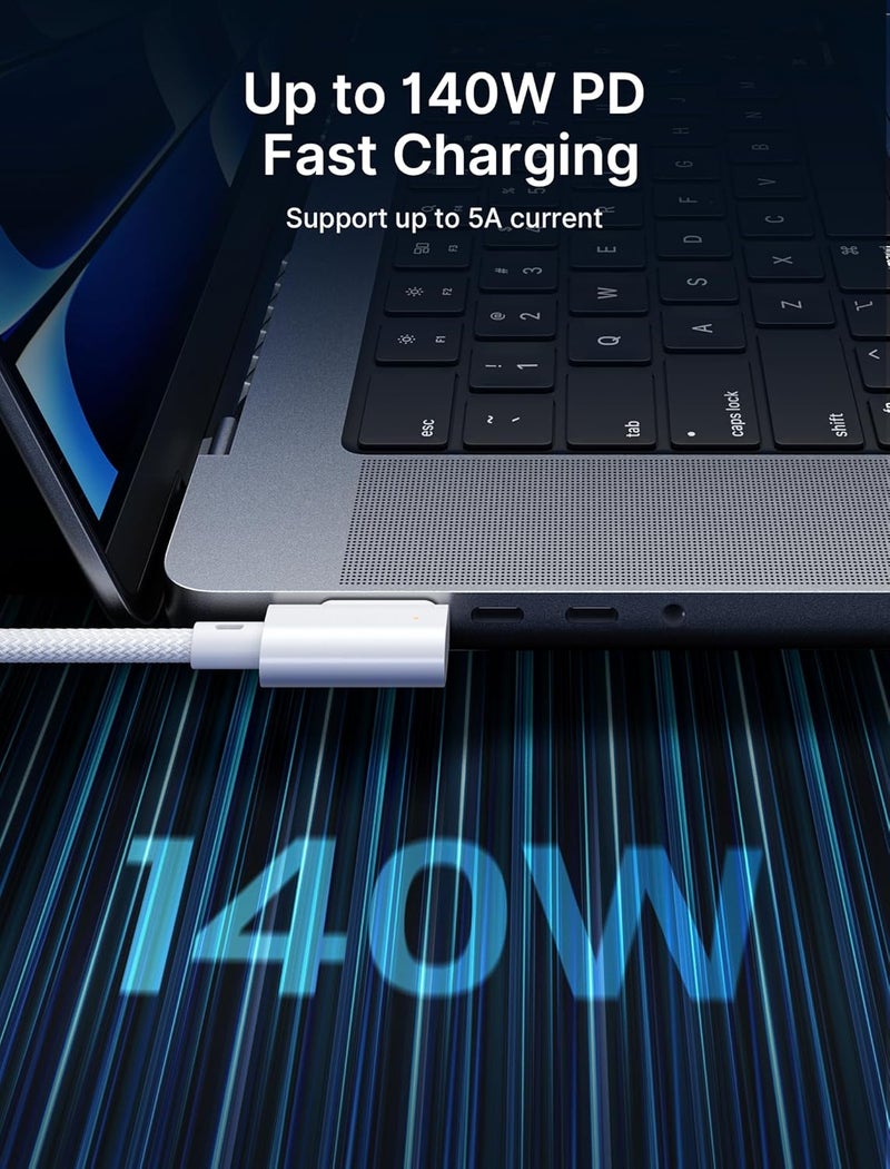 jsaux 140W USB C to Magnetic 3 Cable 3M Right Angle, Compatible with MacBook Air 2023/2022 (M2), MacBook Pro 2023 (M3, M2, 14-16 inch), MacBook Pro 2021 (M1, 14-16 inch) - Image 2