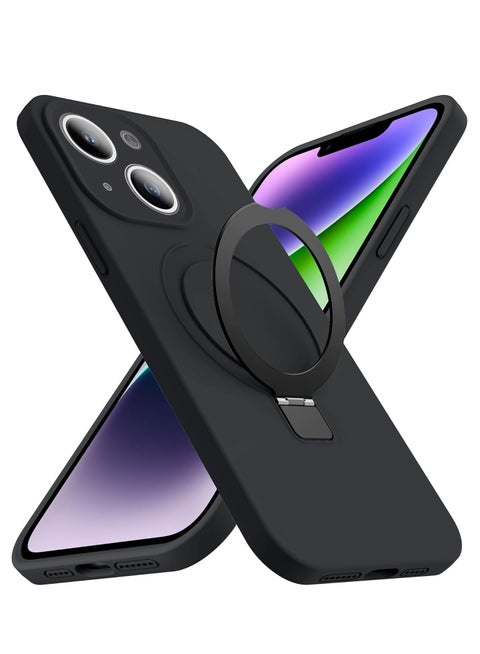 iPhone 14 Plus MagSafe Case with Magnetic Invisible Stand,【Full Shockproof Protection】Soft Silicone Phone Cover with Kickstand for Apple 14 Plus (Black)