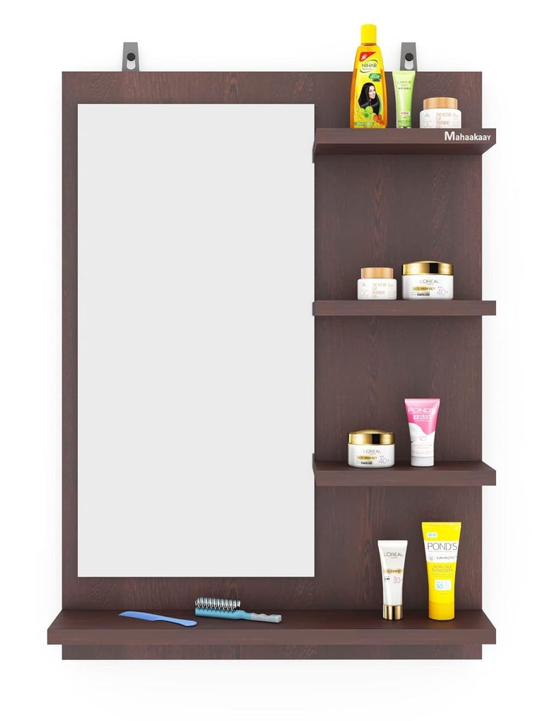 Mahaakaay Star Wall Mount Dressing Mirror with Shelf Engineered Wood Wenge Size70X50X10 cm