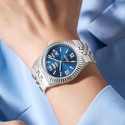 OPK Watch for Men Silver Blue Business Large Analog Quartz Stainless Steel Day Date Waterproof Luminous Casual Wrist Watches - Image 4