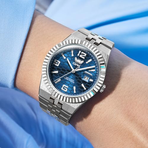 OPK Watch for Men Silver Blue Business Large Analog Quartz Stainless Steel Day Date Waterproof Luminous Casual Wrist Watches - Image 2